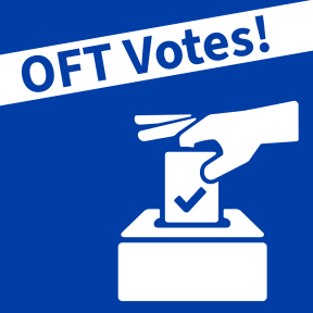 Graphic that says "OFT Votes" with an image of a ballot box. 